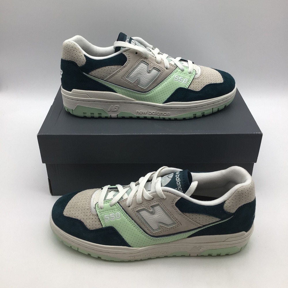 New Balance 550 Mens Sneakers Green Navy BB550FLV Size 11 Retro Basketball NEW